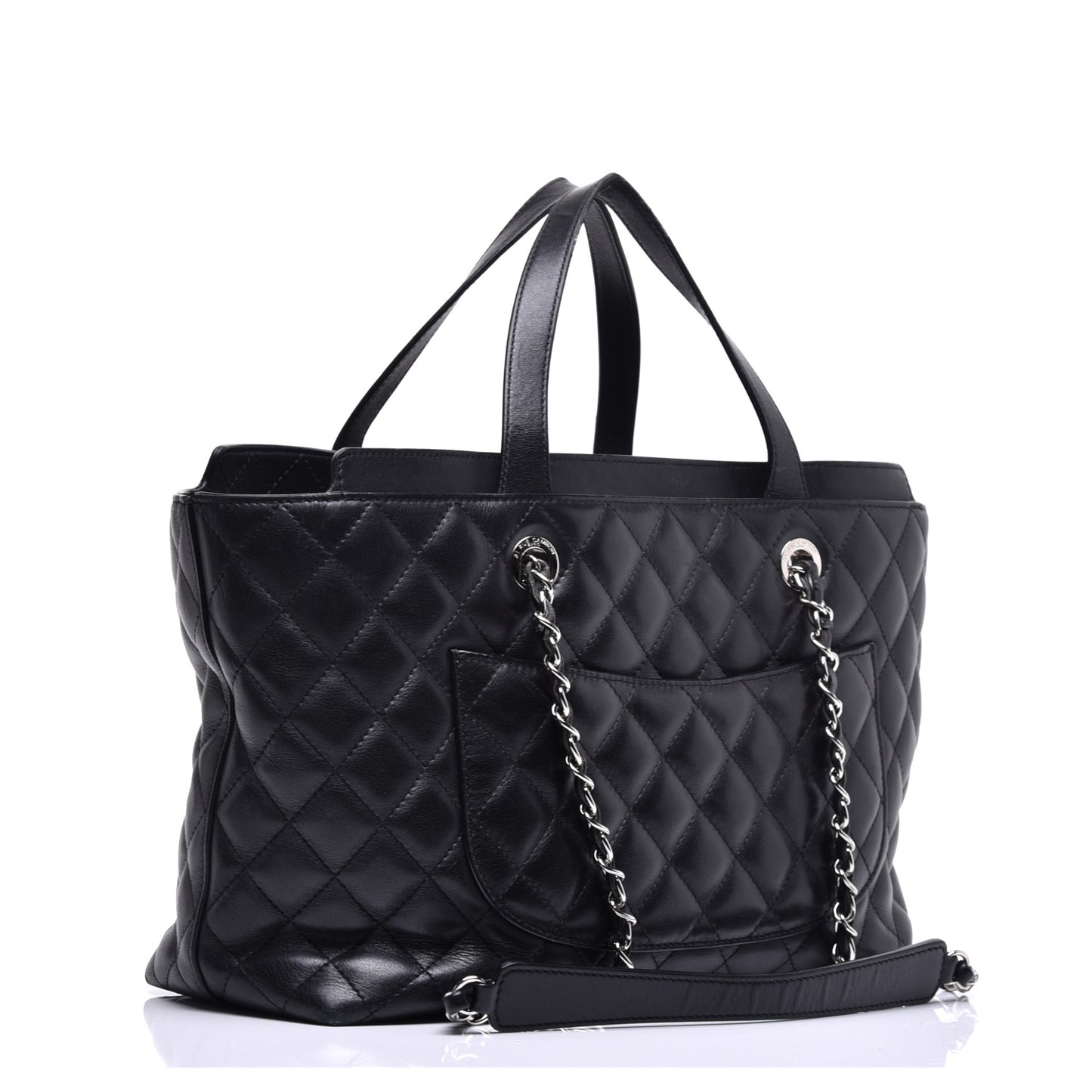 Calfskin Quilted Large Shopping Tote Black
