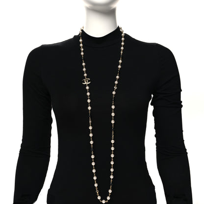Chanel Pearl Baguette Crystal Enamel CC Long Necklace Gold Black 2 of 5