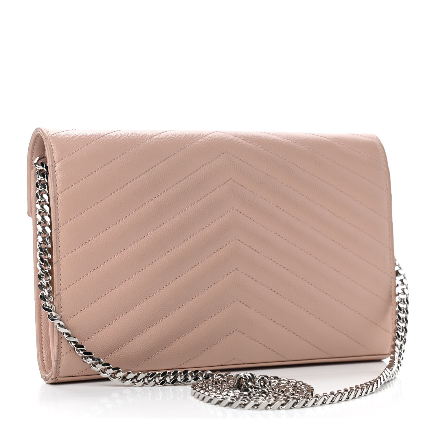 Saint Laurent Grain De Poudre Matelasse Chevron Monogram Chain Wallet Pale Pink 2 of 5