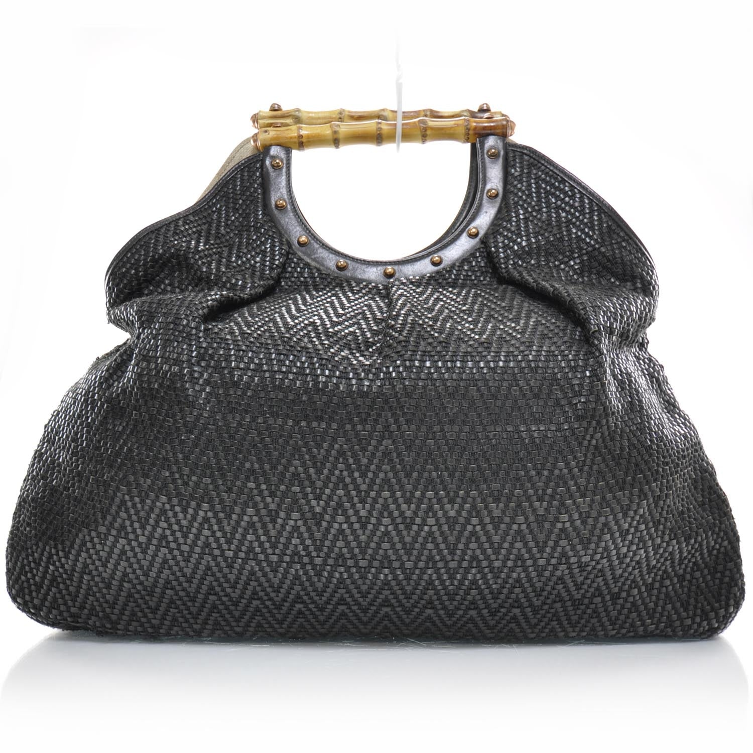 Gucci Woven Bamboo Handle Tote Black 1 of 8