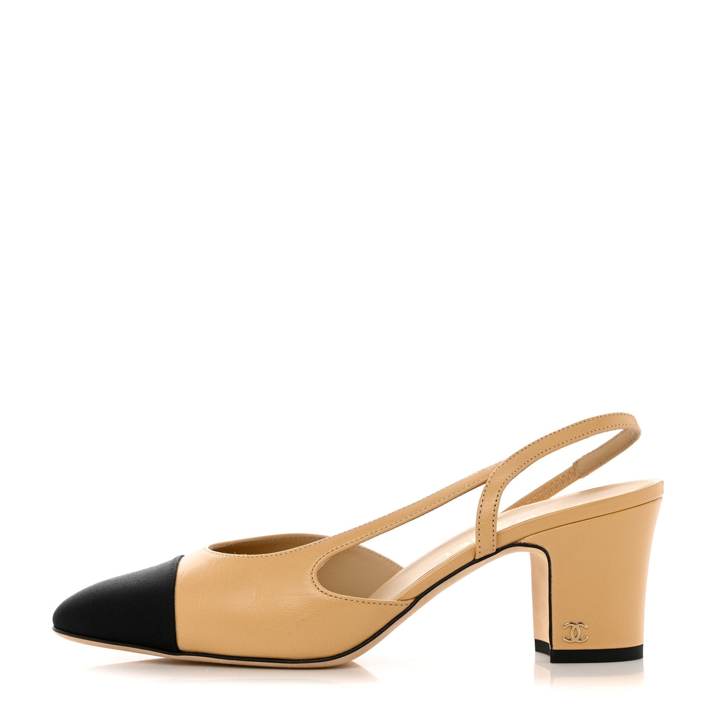 Goatskin Grosgrain Cap Toe CC Slingback Pumps 39.5 Beige Black