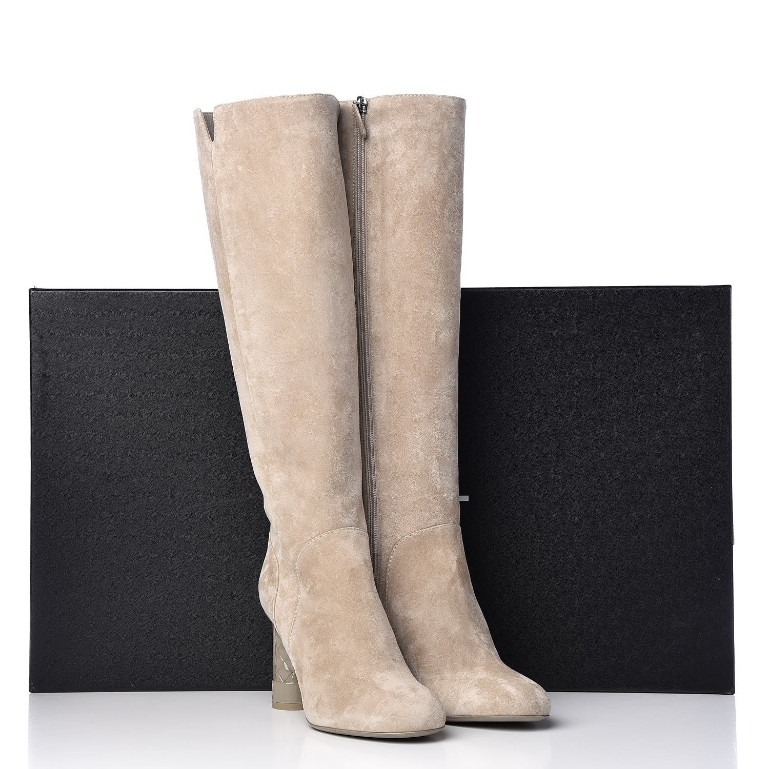 Chanel Suede Calfskin High Boots 38 Light Beige 10 of 10