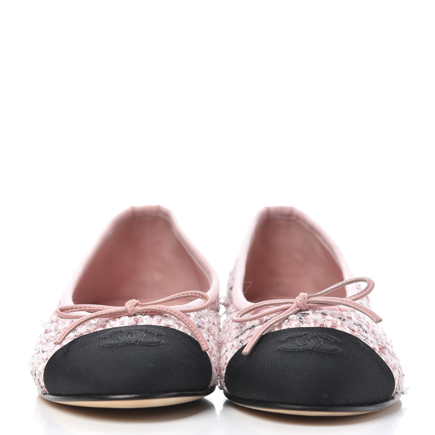 Tweed Grosgrain Cap Toe Ballerina Flats 38 Pink Black