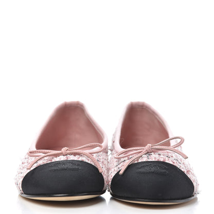 Chanel Tweed Grosgrain Cap Toe Ballerina Flats 38 Pink Black 2 of 17