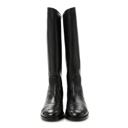 Chanel Calfskin Cap Toe CC Riding Boots 38 Black 2 of 8