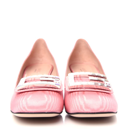 Gucci Moire Fabric Crystal Square G Madelyn Mid-Heel Pumps 39 Light Peony 2 of 12