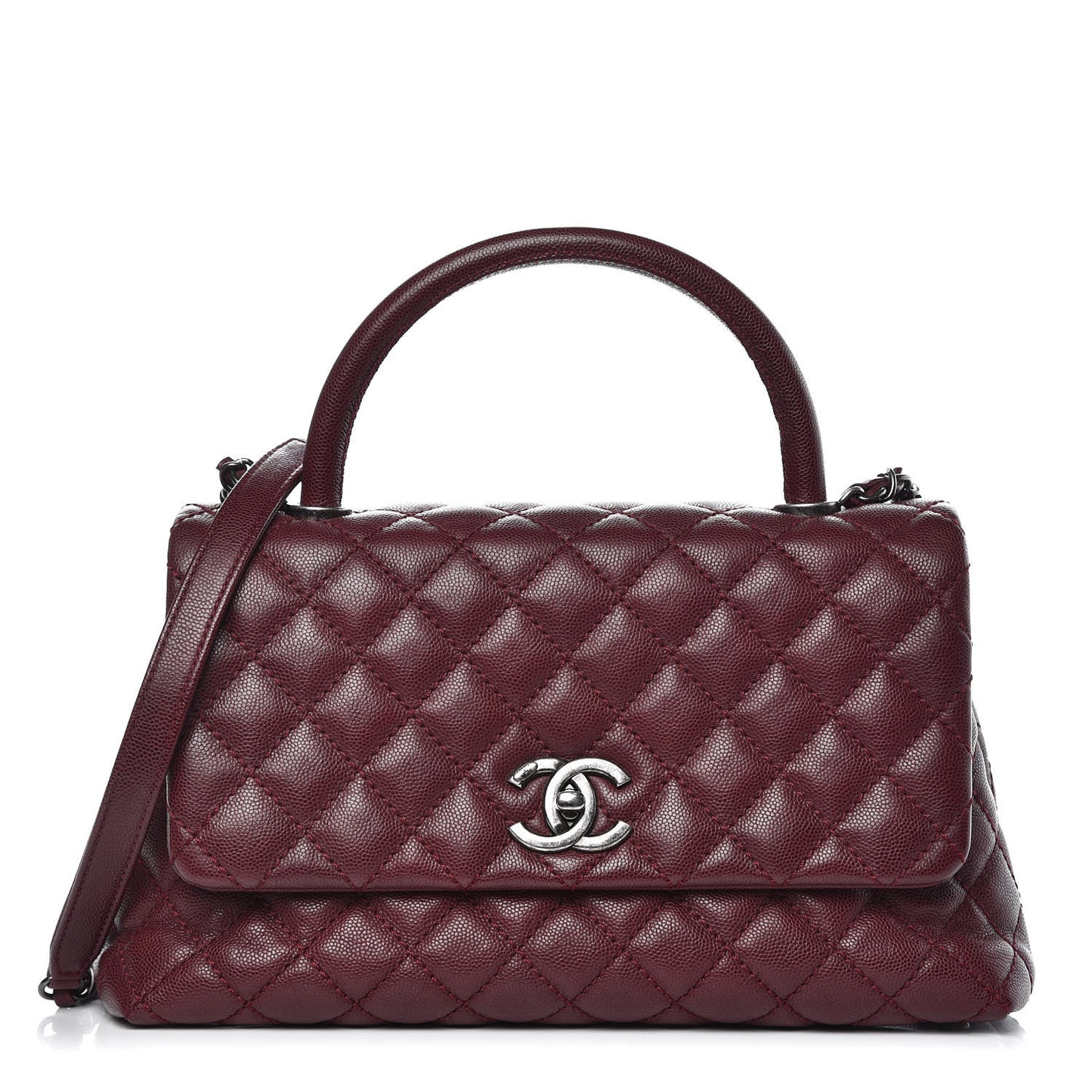 Caviar Quilted Small Coco Handle Flap Burgundy