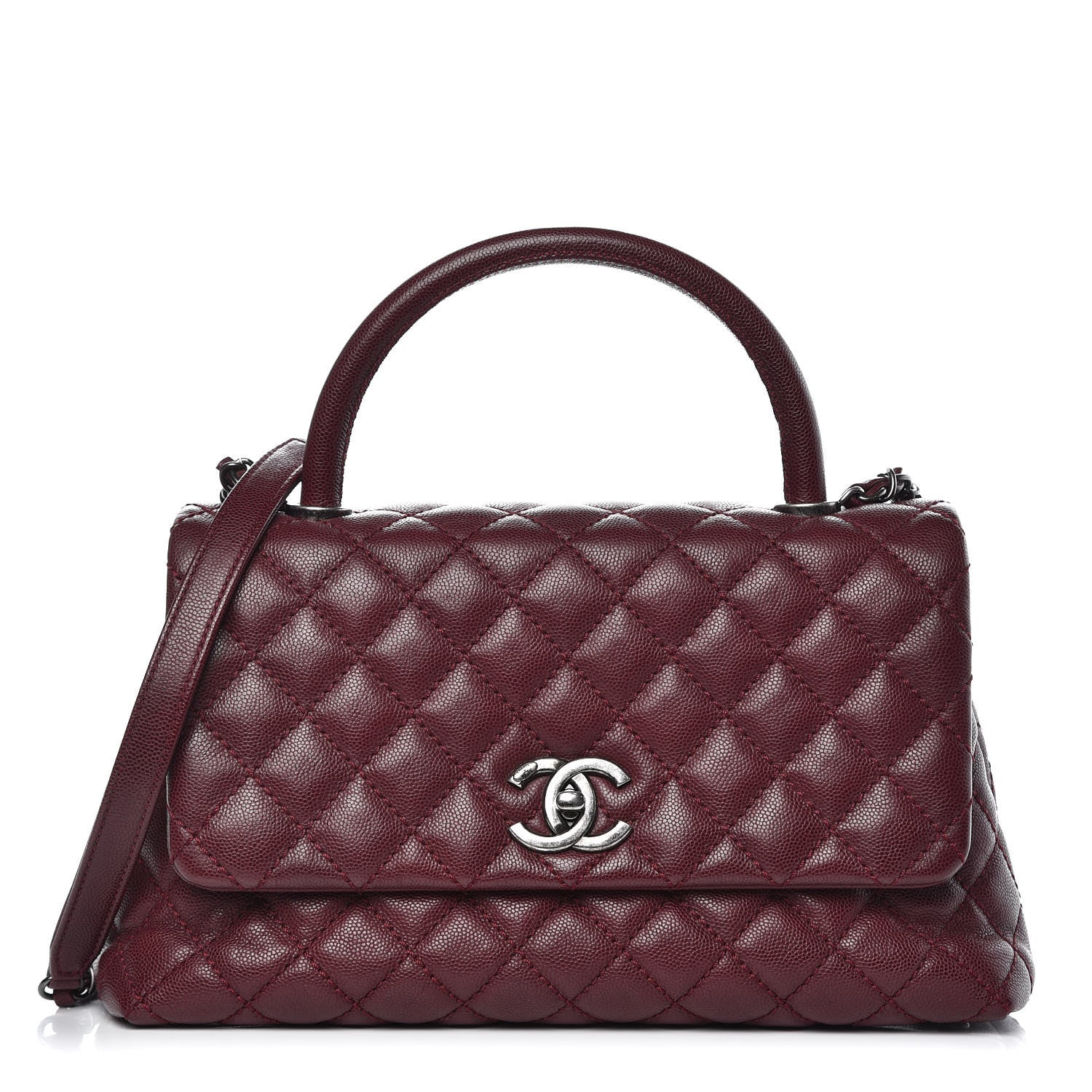 Chanel Caviar Quilted Small Coco Handle Flap Burgundy 1 of 8