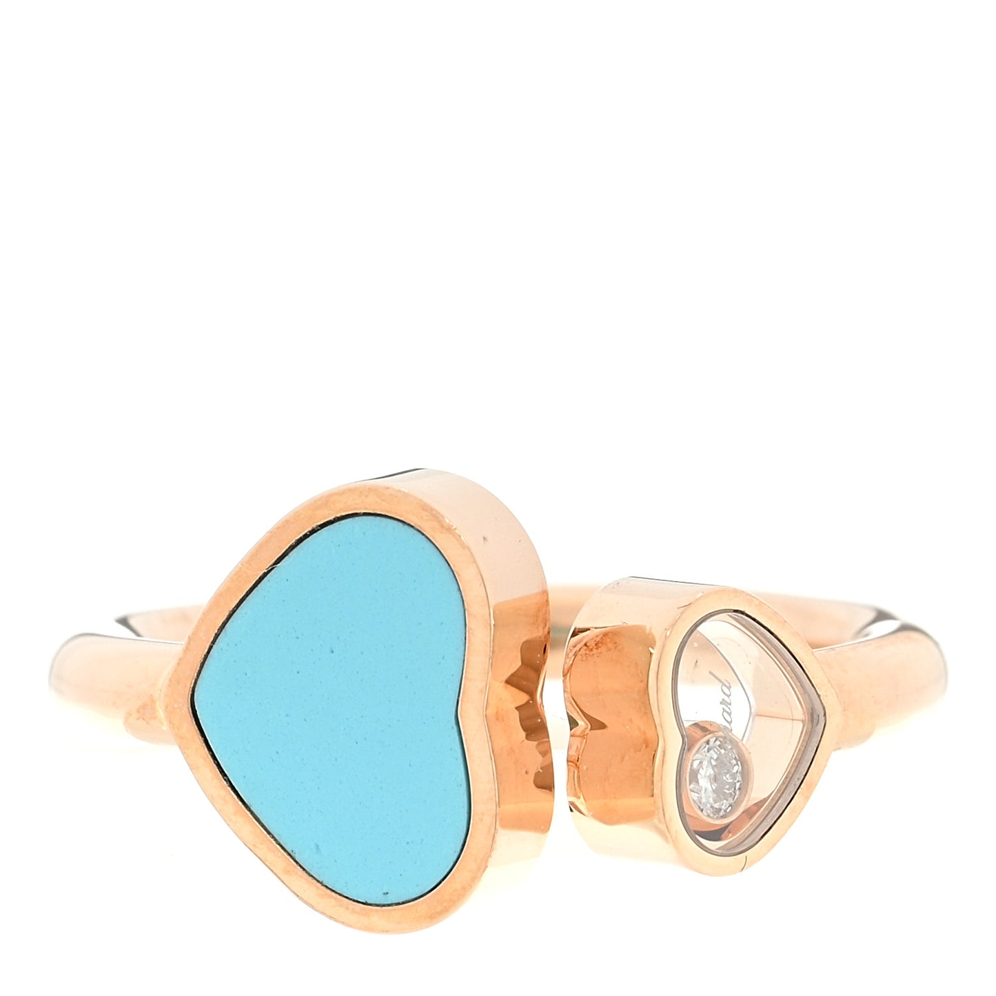 18K Rose Gold Diamond Turquoise Happy Hearts Ring 52 6