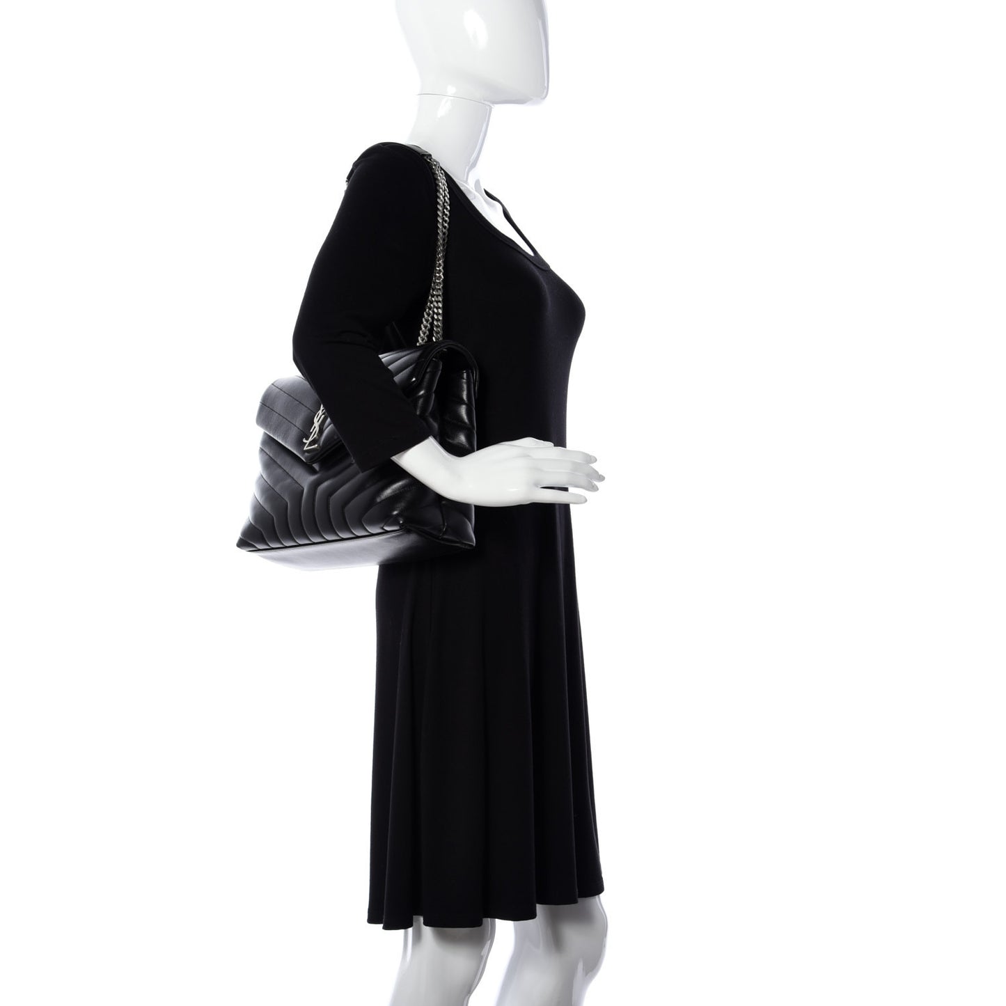 Calfskin Y Quilted Monogram Medium Loulou Chain Satchel Black