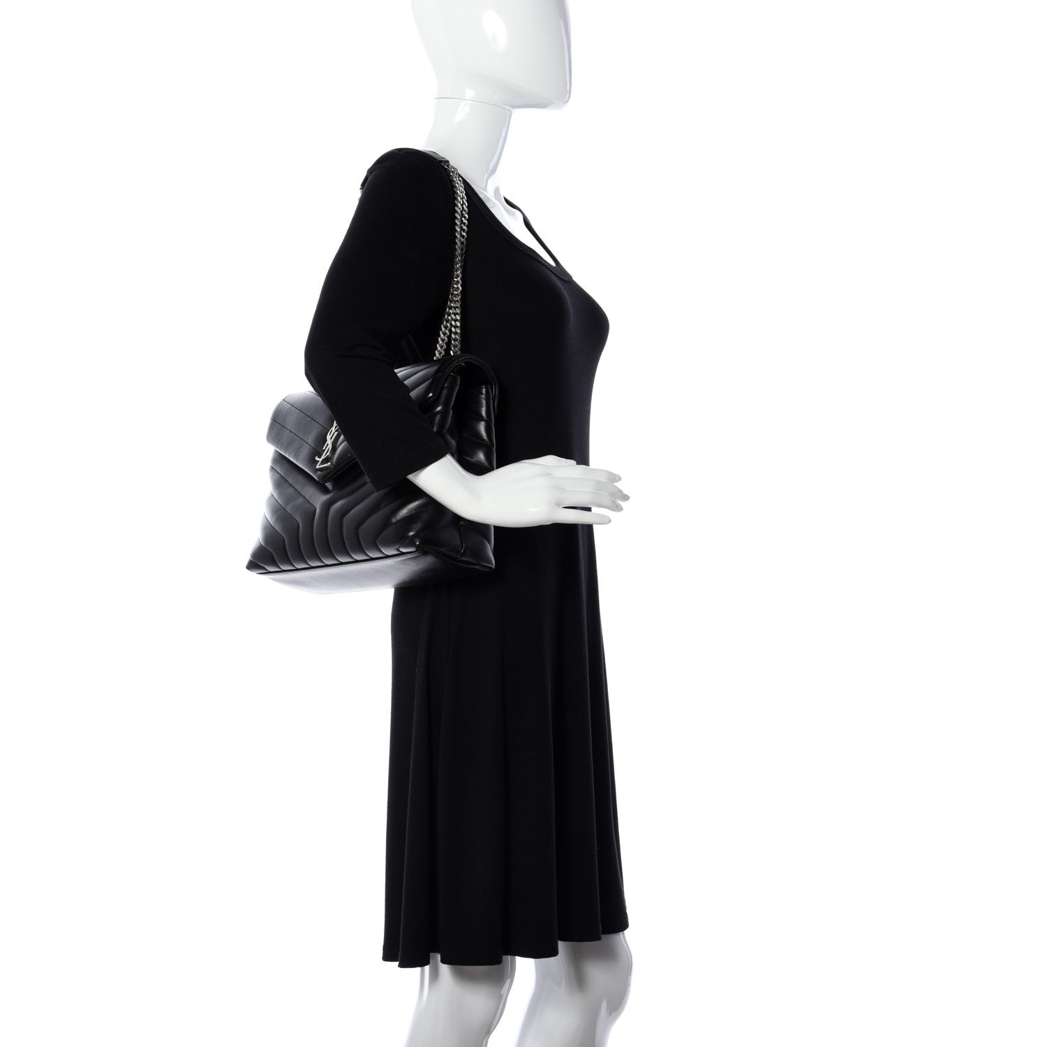 Saint Laurent Calfskin Y Quilted Monogram Medium Loulou Chain Satchel Black 3 of 9