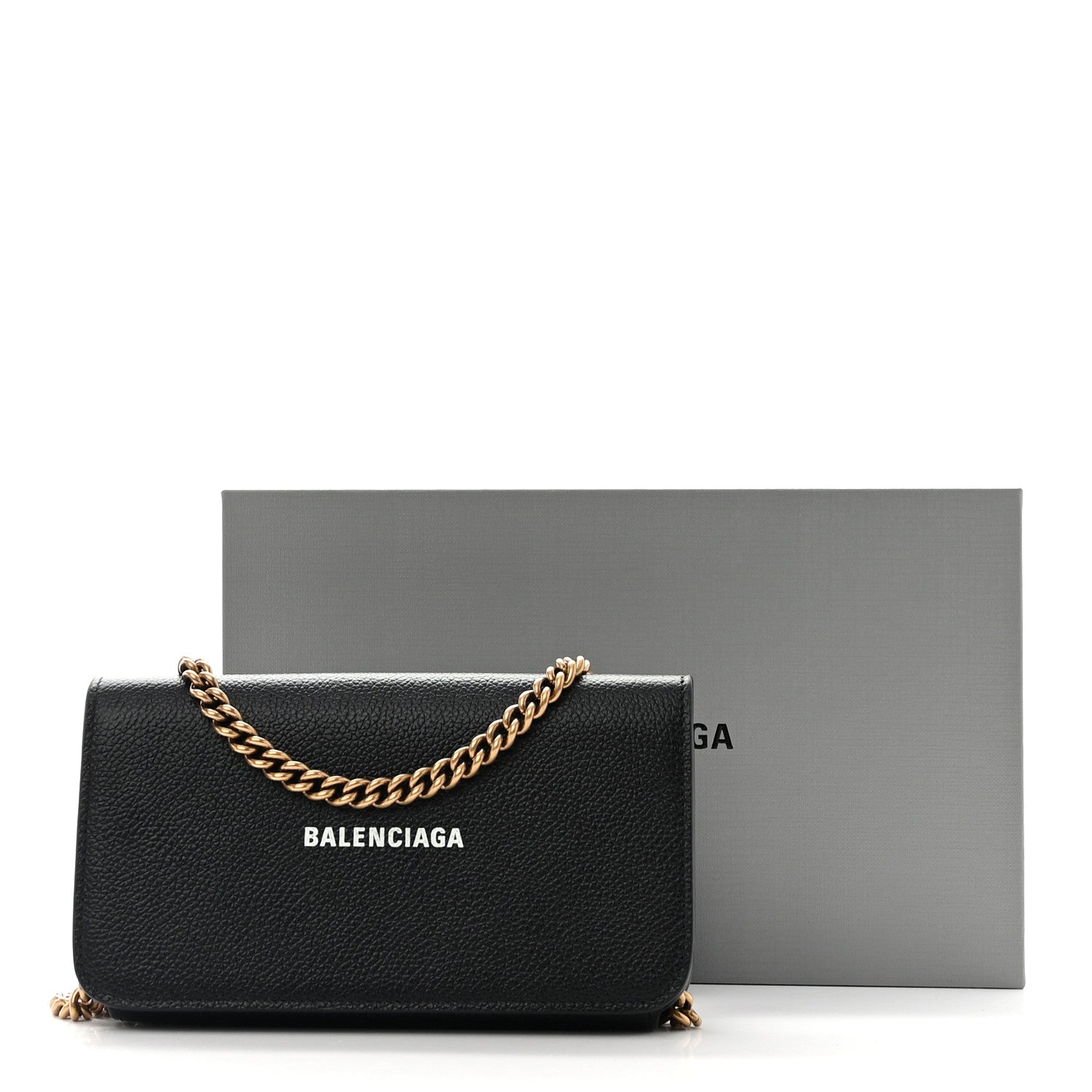 Balenciaga Grained Calfskin Logo Cash Phone Holder Wallet On Chain Black White 9 of 9