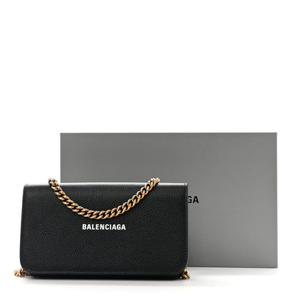 Balenciaga Grained Calfskin Logo Cash Phone Holder Wallet On Chain Black White 9 of 9