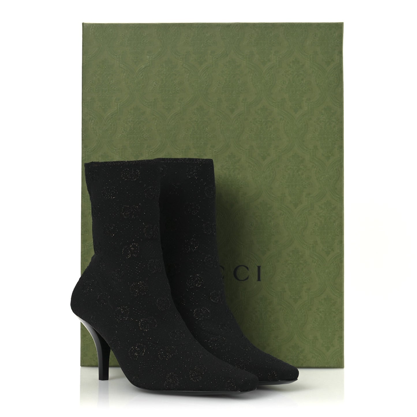 Technical Jersey Knit GG Monogram Square G 75mm Ankle Boots 38 Black Gray
