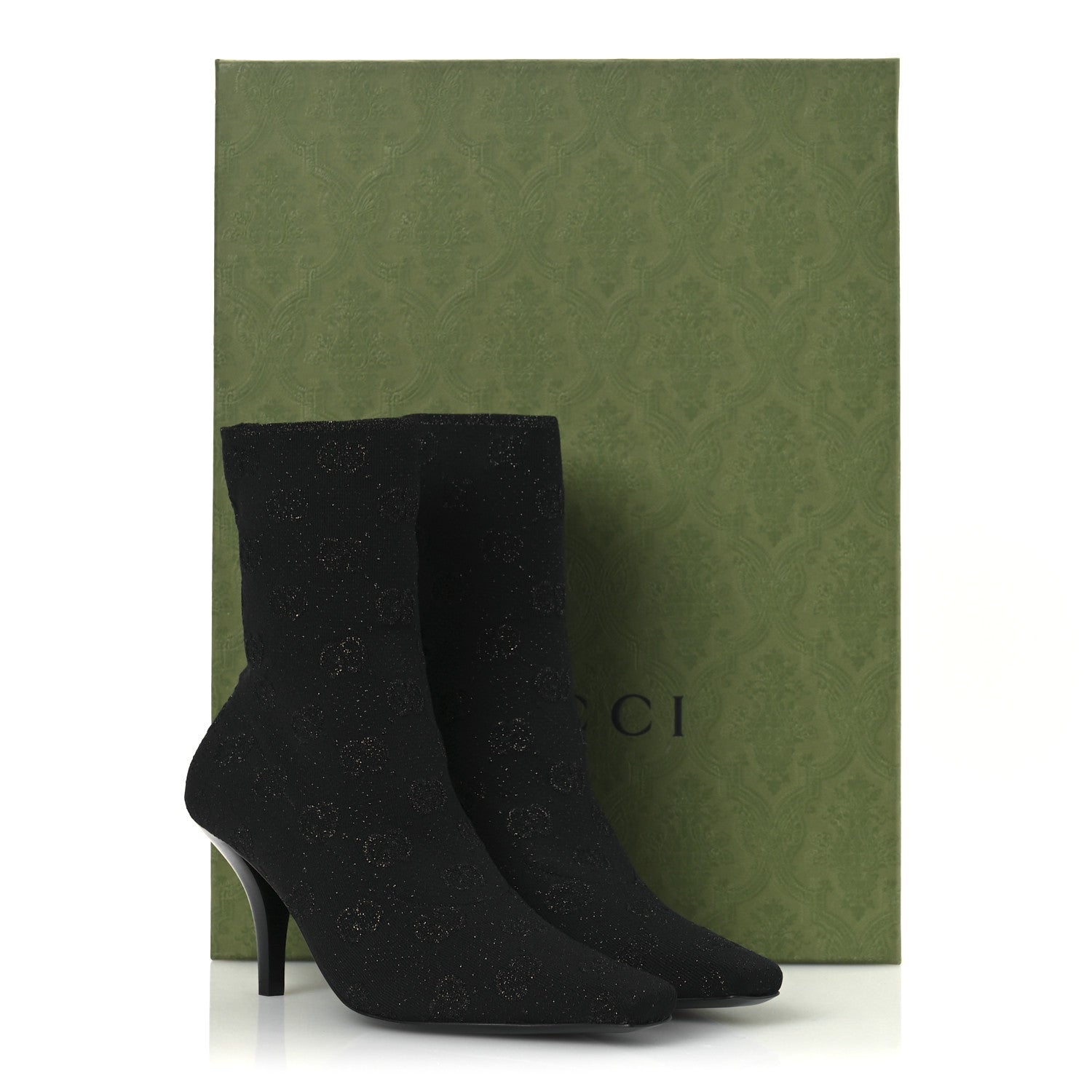 Gucci Technical Jersey Knit GG Monogram Square G 75mm Ankle Boots 38 Black Gray 11 of 11