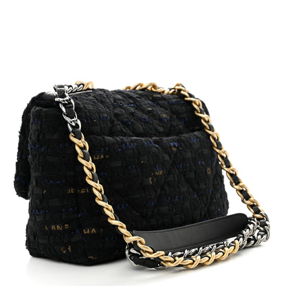 Chanel Tweed Quilted Medium Chanel 19 Flap Black Navy Gold 3 of 10