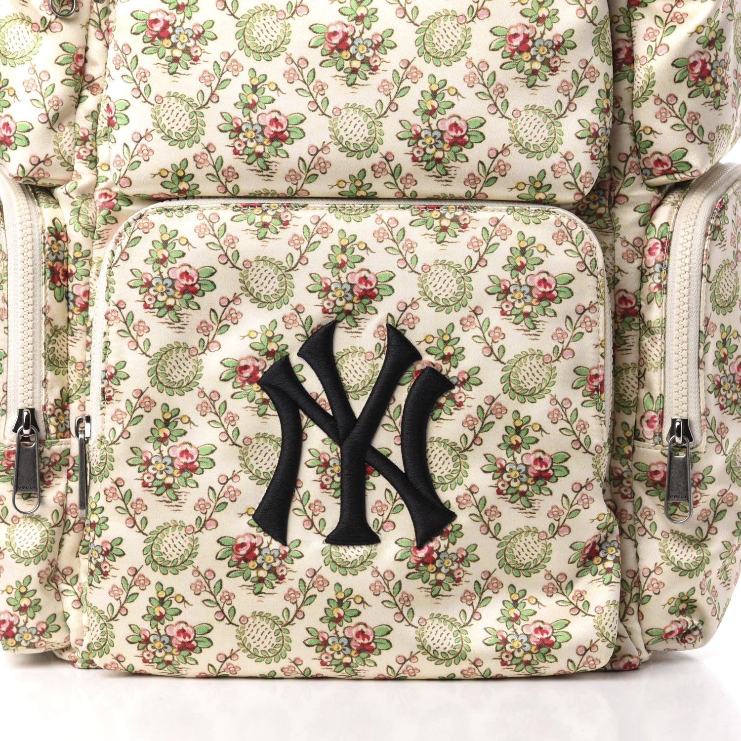 Gucci X MLB Satin Floral Print NY Yankees Patch Backpack Ivory Green 10 of 10