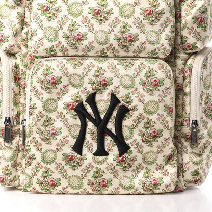 Gucci X MLB Satin Floral Print NY Yankees Patch Backpack Ivory Green 10 of 10
