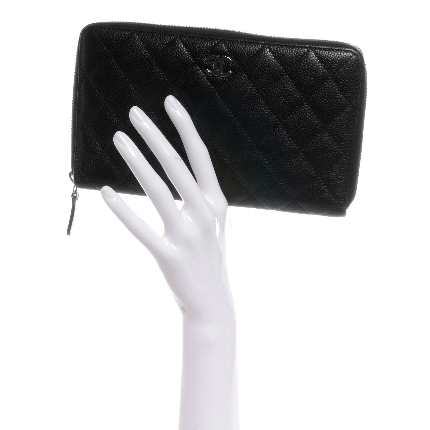 Caviar Quilted Large Zip Around Wallet Black