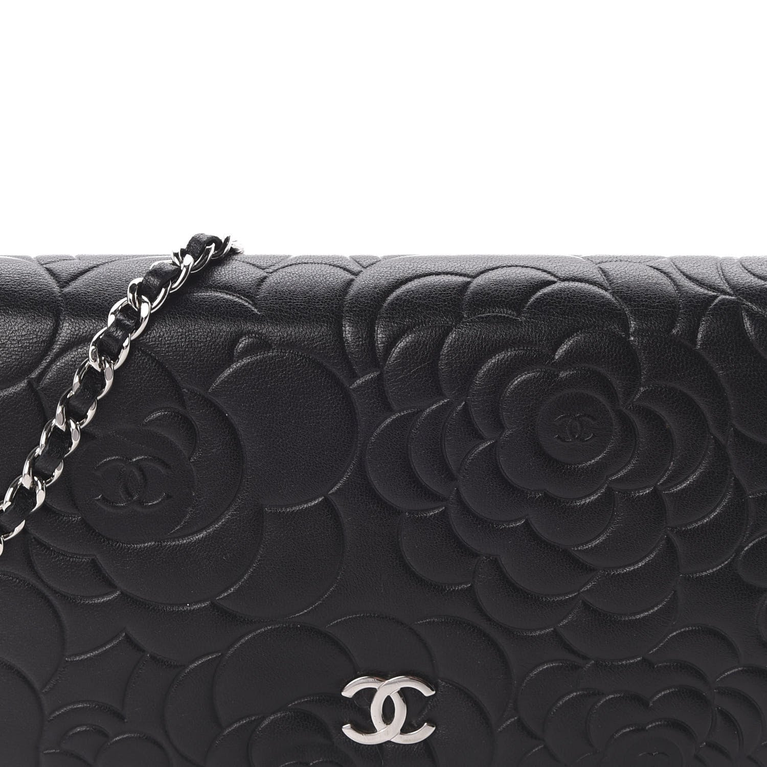 Chanel Lambskin Camellia Embossed Wallet on Chain WOC Black 9 of 10