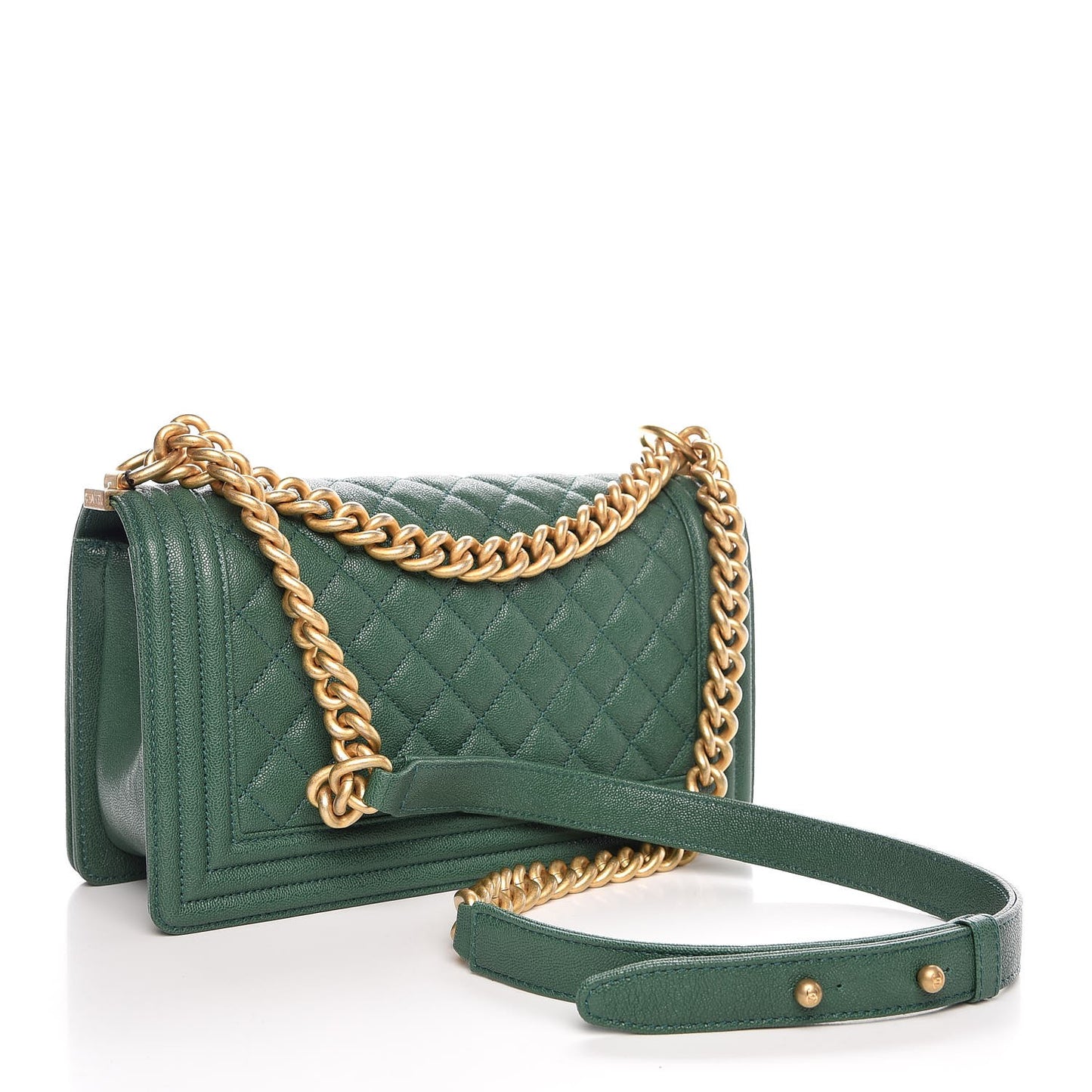 Caviar Quilted Medium Boy Flap Green
