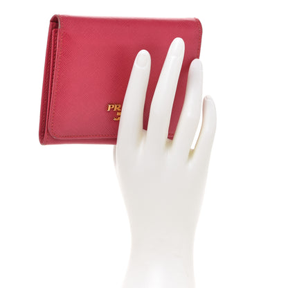 Prada Saffiano Metal French Flap Compact Wallet Pink 2 of 10