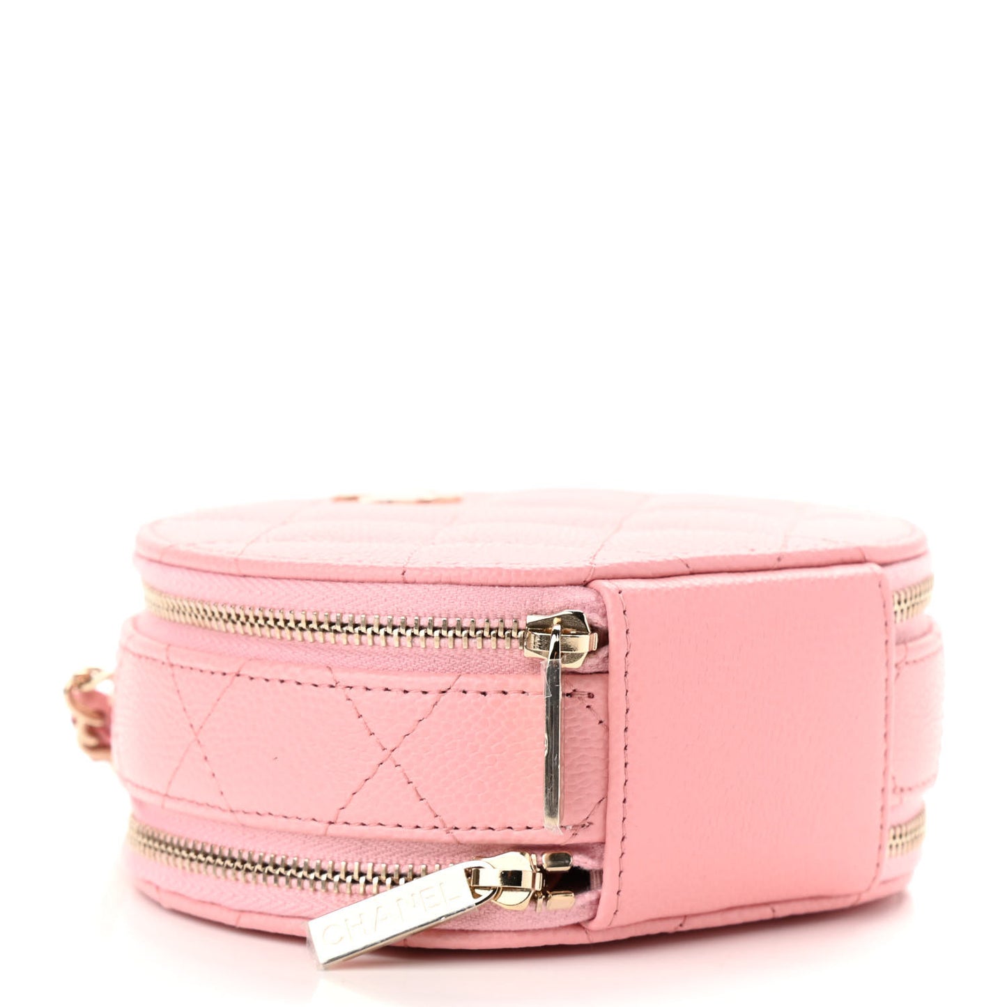 Caviar Quilted Round Handle With Care Vanity With Chain Pink