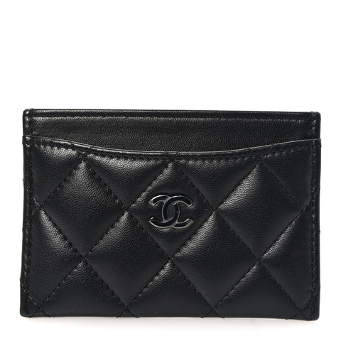 Pearly Lambskin Quilted Card Holder So Black