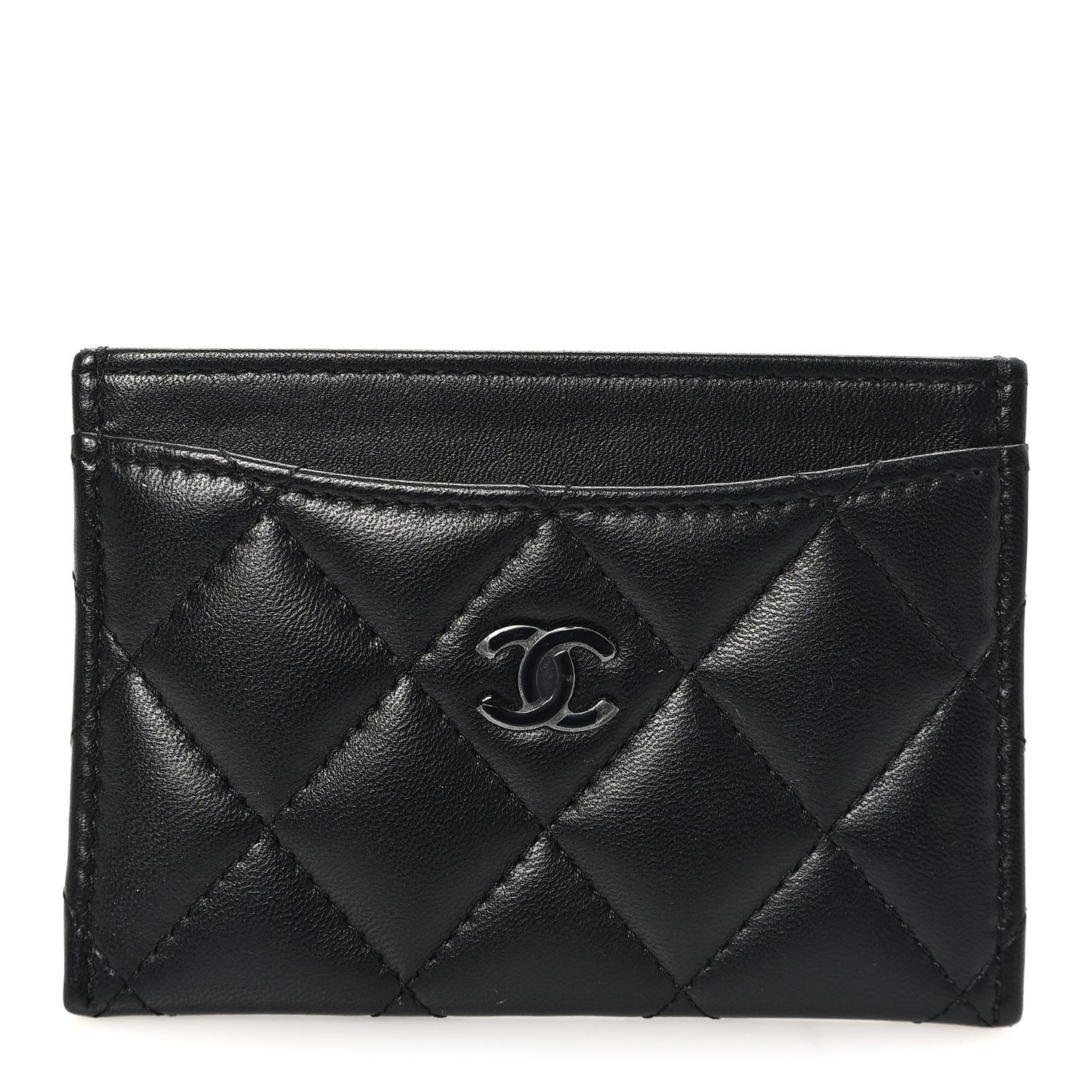 Pearly Lambskin Quilted Card Holder So Black