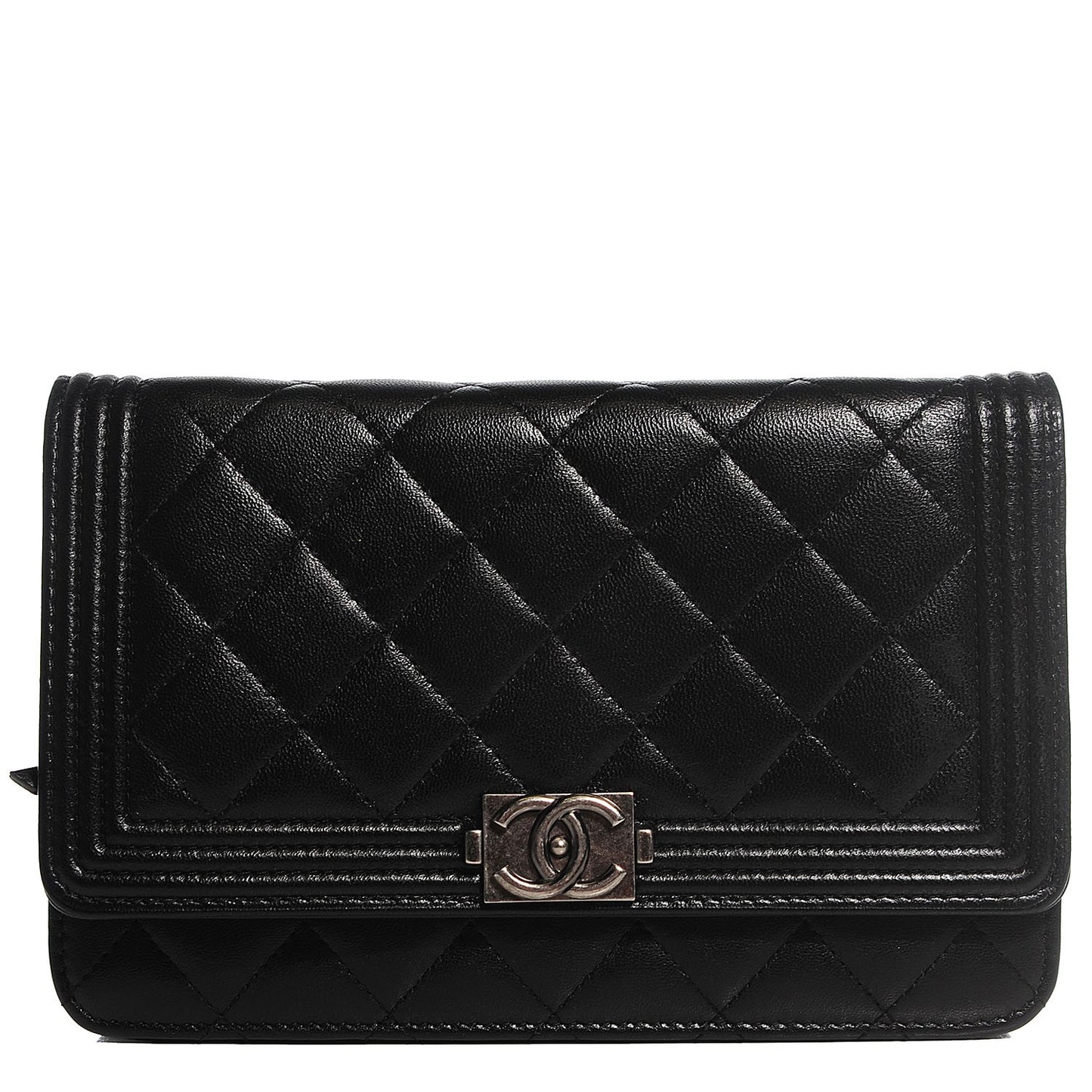 Lambskin Quilted Boy Wallet On Chain WOC Black