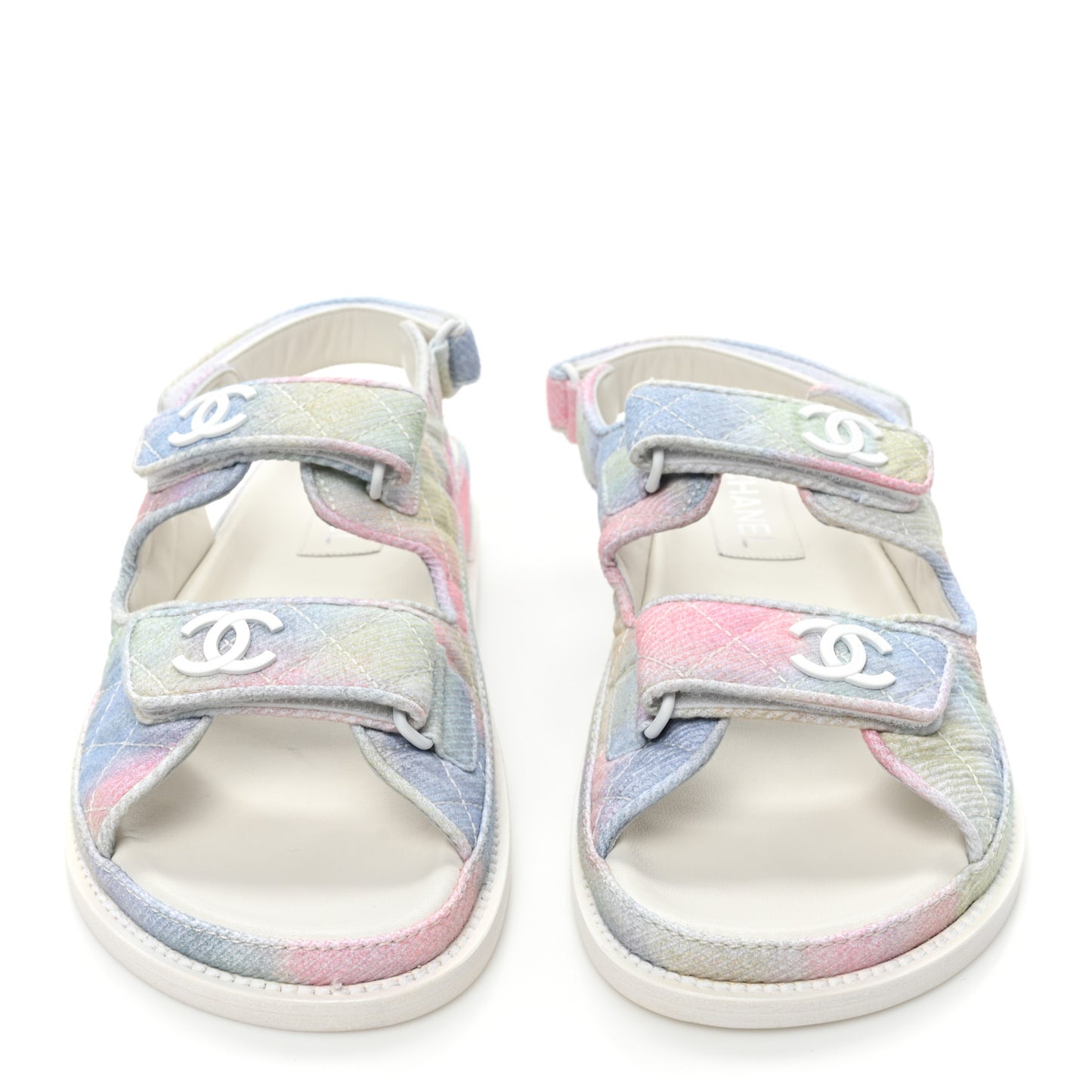 Printed Fabric Quilted Dad Sandals 39.5 Green Pink Blue