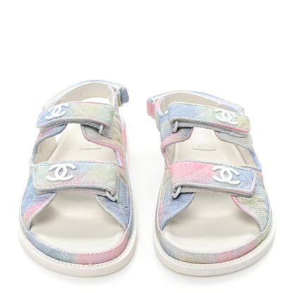 Chanel Printed Fabric Quilted Dad Sandals 39.5 Green Pink Blue 2 of 8