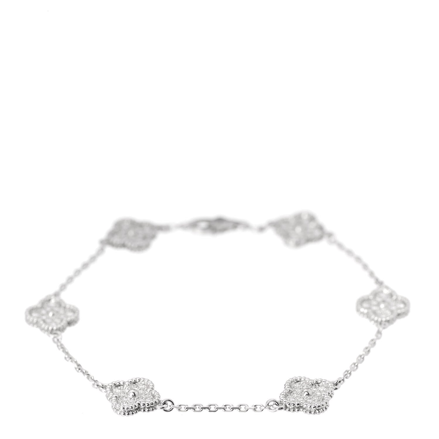 Van Cleef & Arpels 18K White Gold Diamond 6 Motifs Sweet Alhambra Bracelet 1 of 6