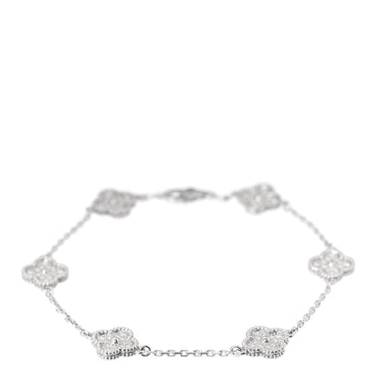Van Cleef & Arpels 18K White Gold Diamond 6 Motifs Sweet Alhambra Bracelet 1 of 6
