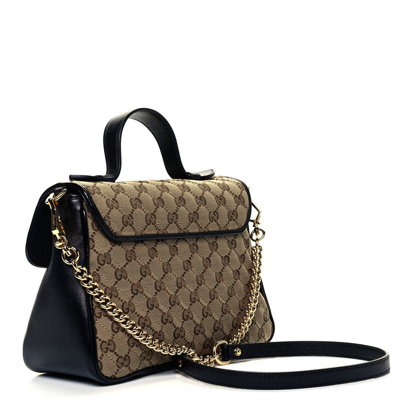 Monogram Azalea Calfskin Matelasse Diagonal Small GG Marmont Top Handle Shoulder Bag Beige Ebony Black