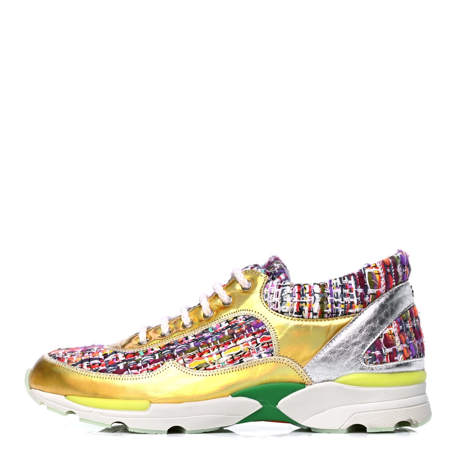 Chanel Tweed Lambskin Runway Sneakers 38.5 Silver Multicolor 1 of 4