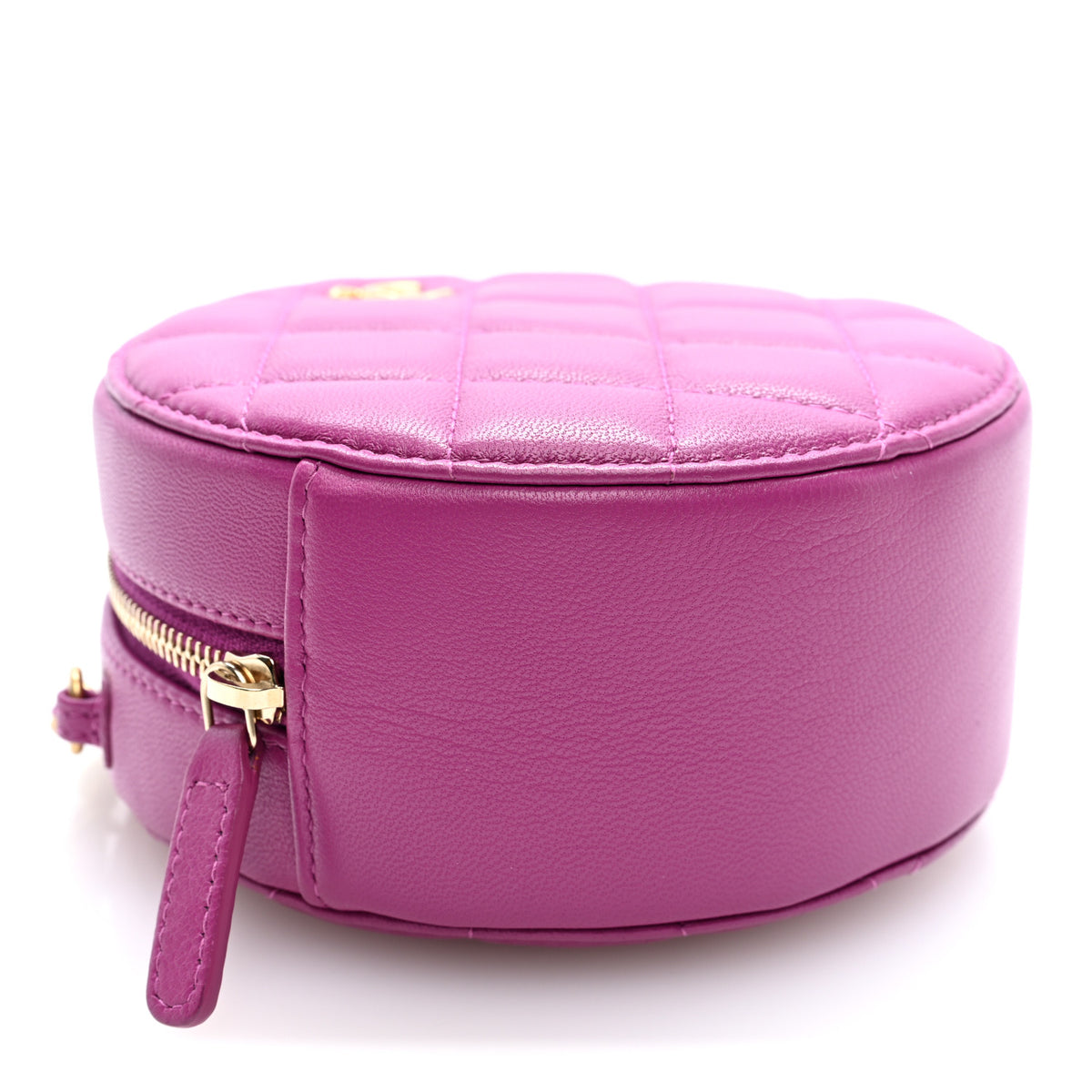 Lambskin Quilted Round Pearl Crush Clutch With Chain Purple