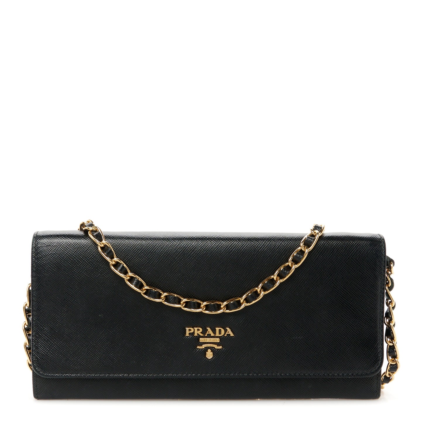 Saffiano Metal Oro Chain Wallet Black