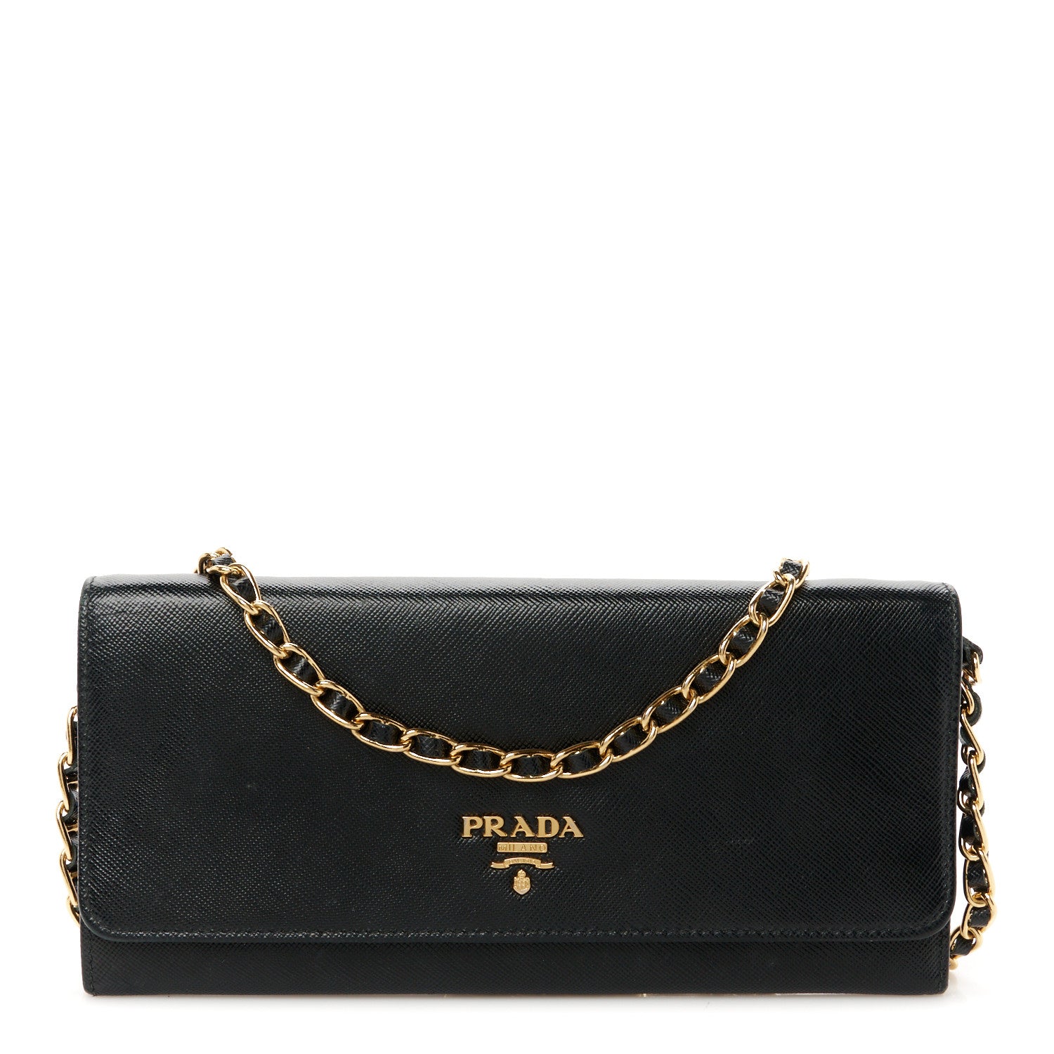 Prada Saffiano Metal Oro Chain Wallet Black 1 of 11