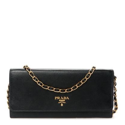 Prada Saffiano Metal Oro Chain Wallet Black 1 of 11