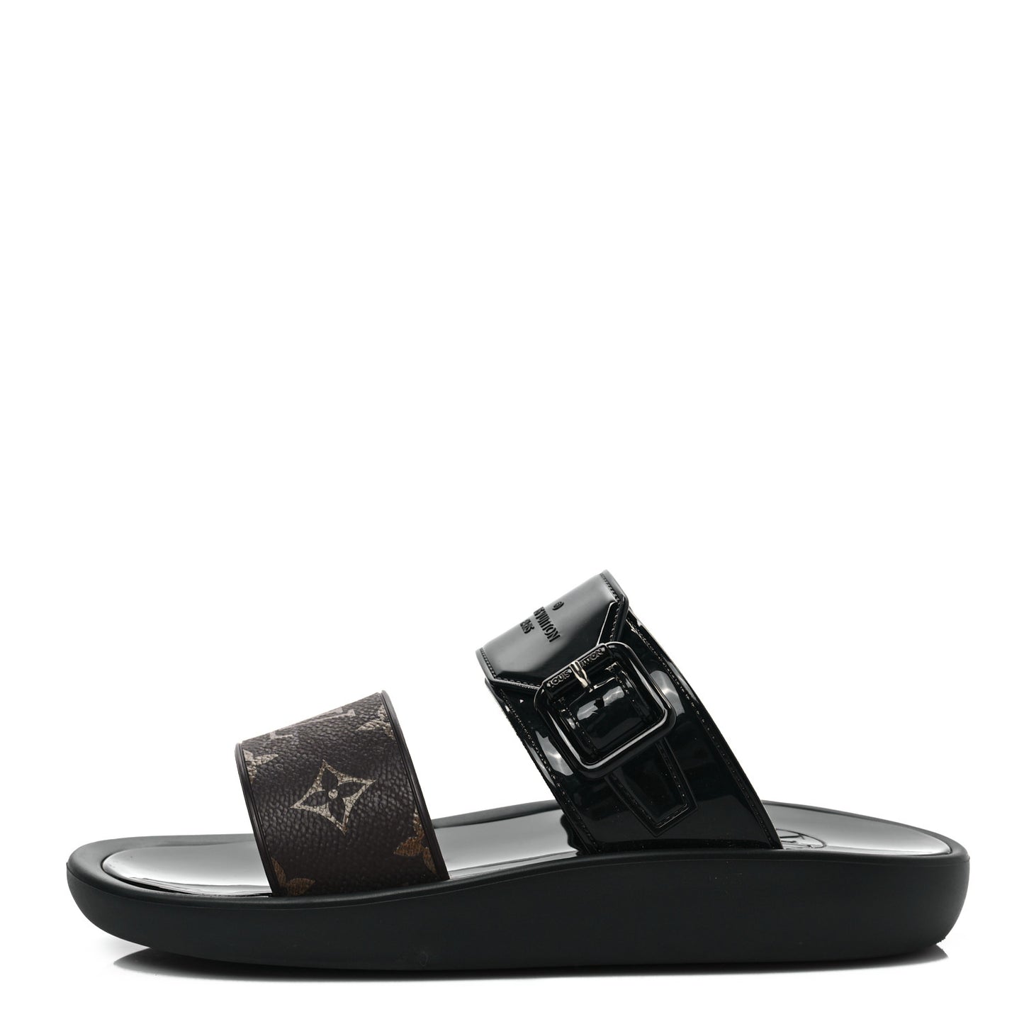 Monogram Sunbath Flat Mule Sandals 37 Black
