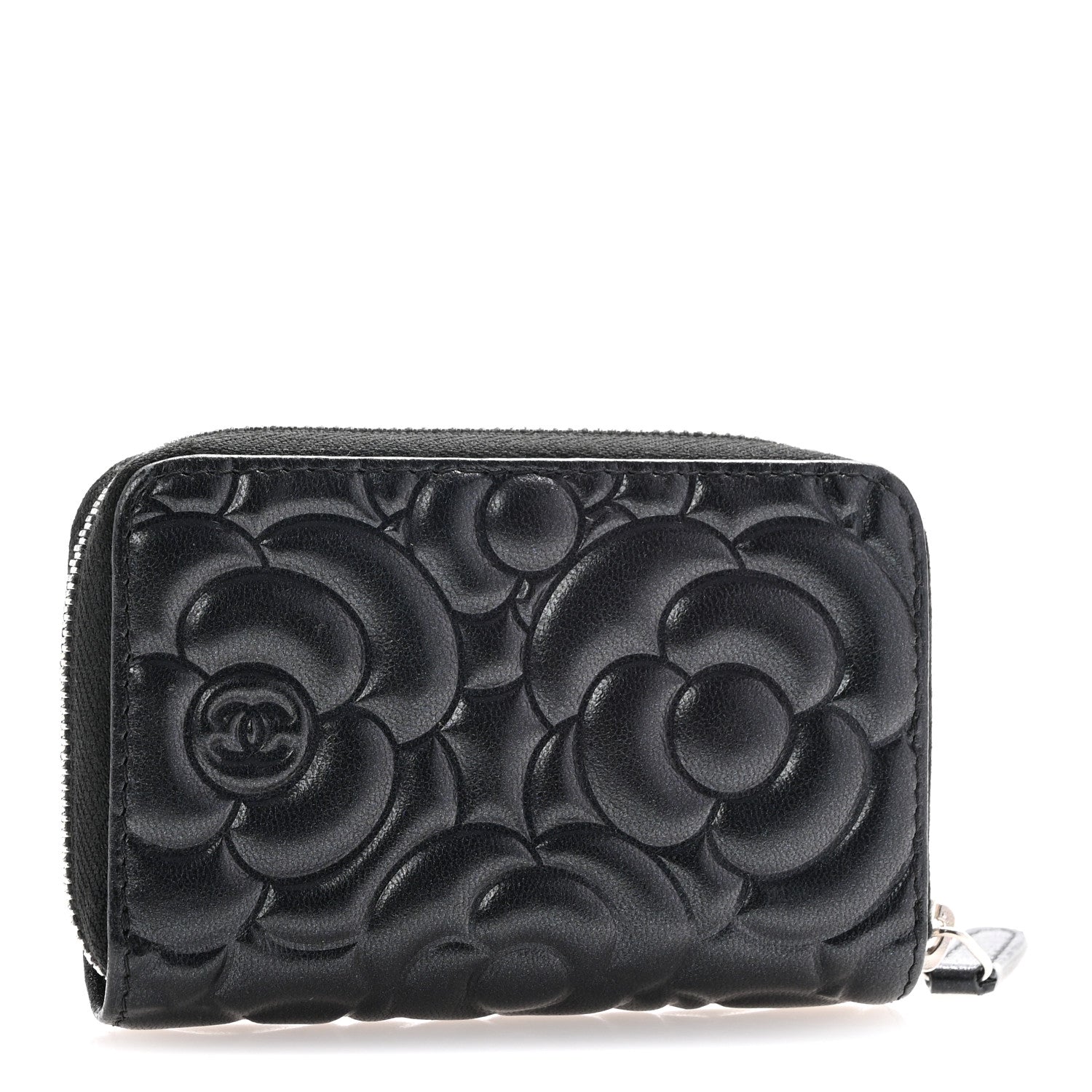 Chanel Iridescent Lambskin Camellia Embossed Zip Coin Purse Black 3 of 9