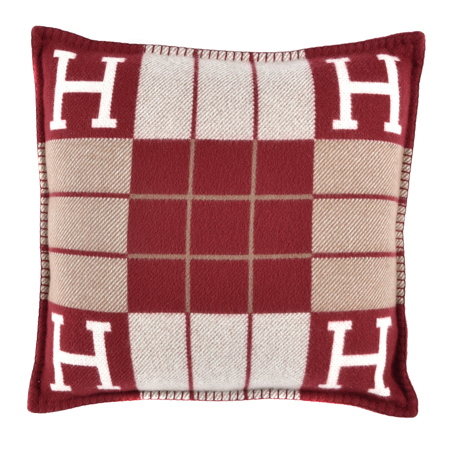 Hermes Wool Cashmere Avalon III Pillow PM Ecru Rouge 1 of 3