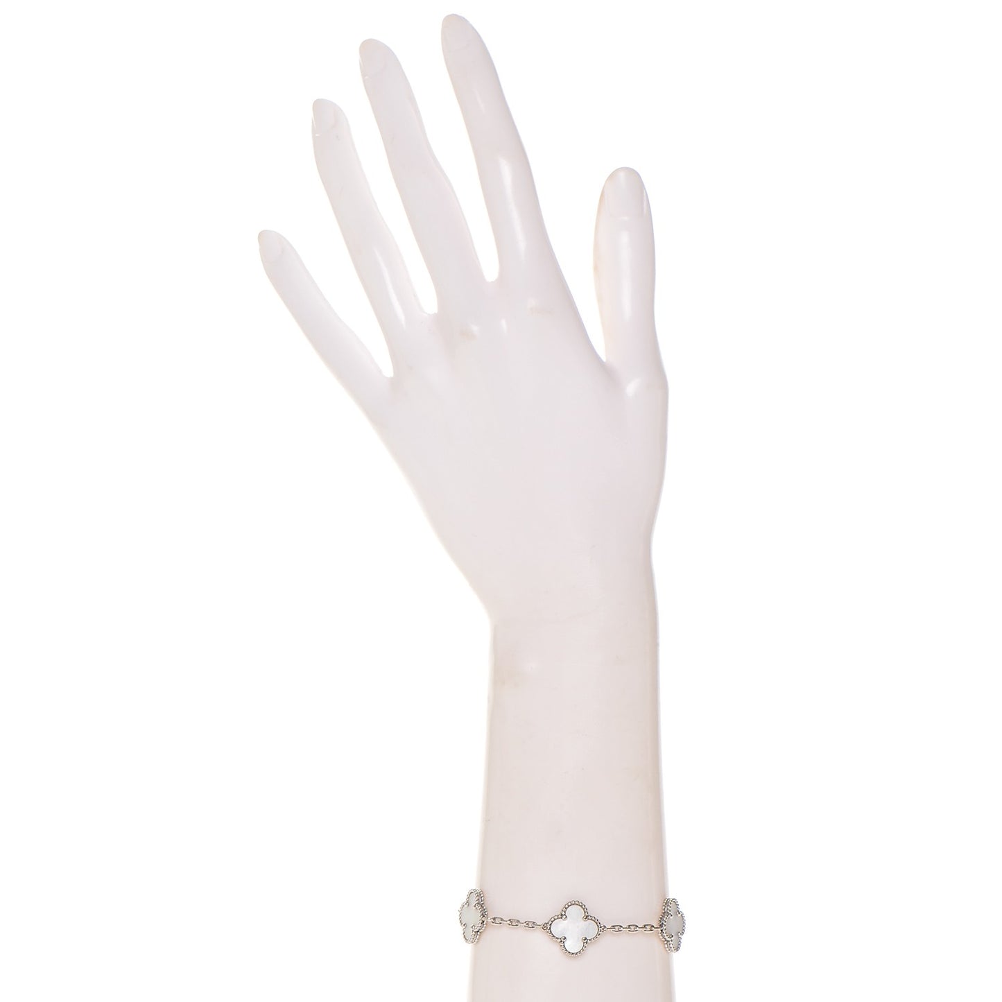 18K White Gold Mother of Pearl 5 Motifs Vintage Alhambra Bracelet
