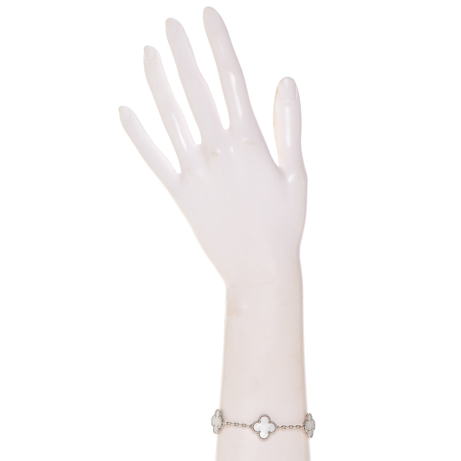 Van Cleef & Arpels 18K White Gold Mother of Pearl 5 Motifs Vintage Alhambra Bracelet 2 of 4
