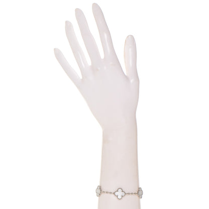 Van Cleef & Arpels 18K White Gold Mother of Pearl 5 Motifs Vintage Alhambra Bracelet 2 of 4