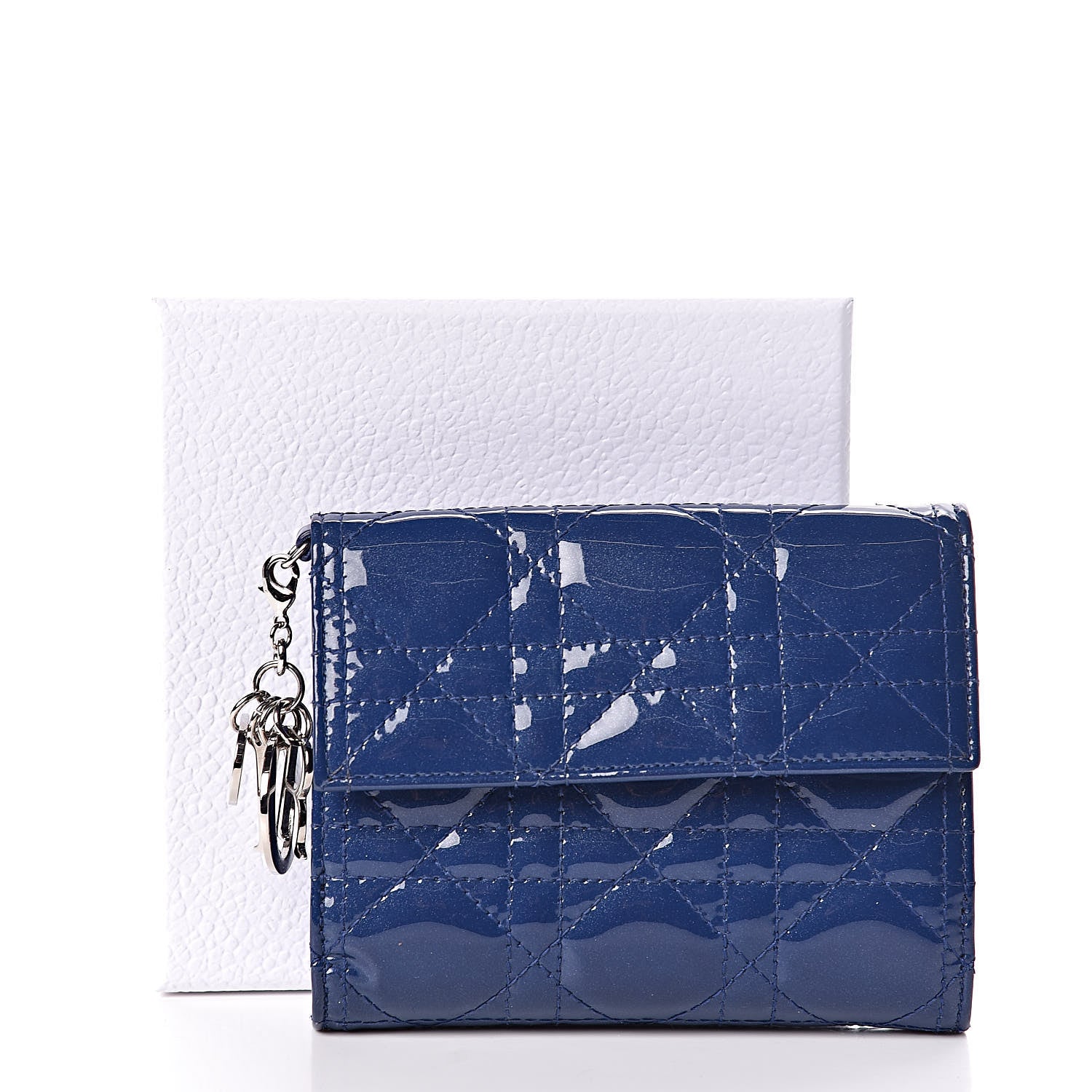 Christian Dior Patent Cannage Lady Dior Compact Wallet Blue 11 of 11