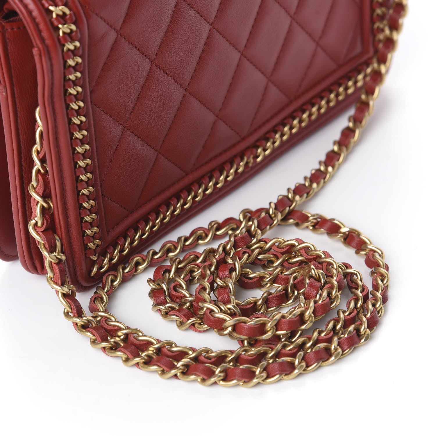 Chanel Calfskin Quilted Chain Around Boy Wallet On Chain WOC Red 10 of 10