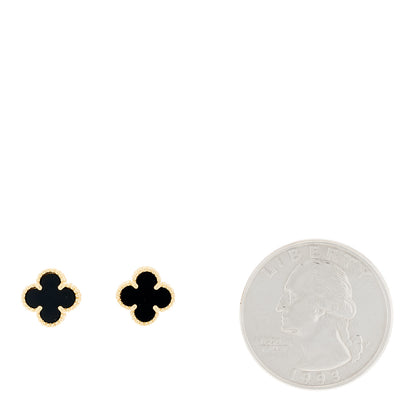 Van Cleef & Arpels 18K Yellow Gold Black Onyx Sweet Alhambra Earrings 2 of 5