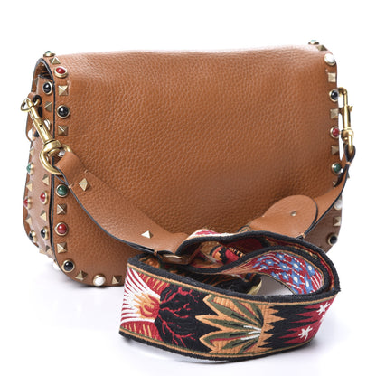 Valentino Garavani Calfskin Enchanted Wonderland Medium Guitar Strap Rockstud Rolling Flap Saddle Bag Light Cuir 2 of 9